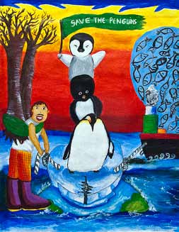 First-place Grades K-2 penguin poster by Aisyah Nasywa Ula