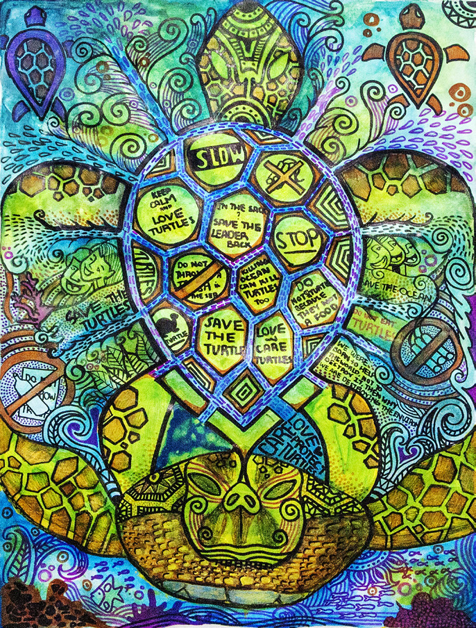 First-place Grades 6-8 Turtle Turmoil poster by Ainer Brean B. Padrigo