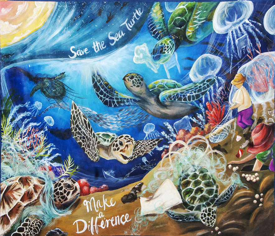 Second-place Grades 9-12 Turtle Turmoil poster by Poon Yiu Yan