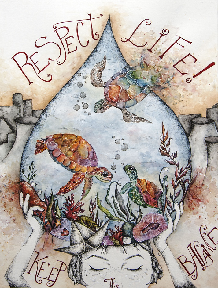 Third-place Grades 9-12 Turtle Turmoil poster by Kwong Zhi Ying