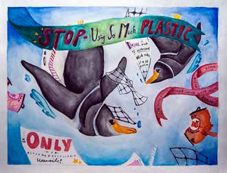 First-place Grades 6-8 poster by Sophia Kim about stopping plastic pollution